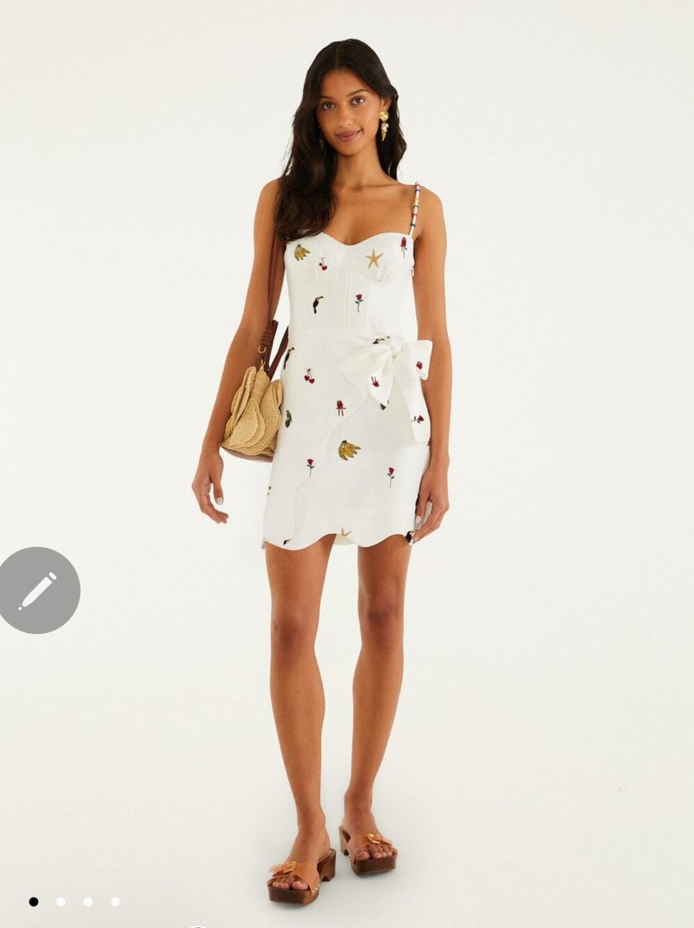 Farm Rio Cool Day Embroidered Beaded Linen Side Tie Mini Dress small